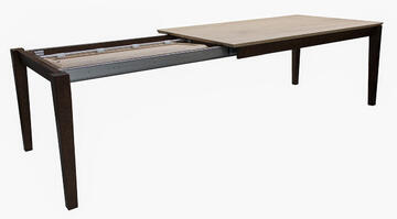 91570_table Cooper pied fuseau carré plateau biseauté coins carrés allonge papillon chêne blanchi et laqué balustrade sur mesure fabrication française Pirotais meubles