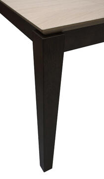 91570D_table Cooper pied fuseau carré plateau biseuaté coins carrés allonge papillon chêne blanchi et laqué balustrade sur mesure fabrication française Pirotais meubles