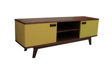 92260bis Meuble TV Noyer - sur mesure - jaune moutarde