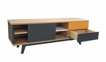 92265 Meuble TV Chêne sur mesure - porte coulissante 2 tiroirs