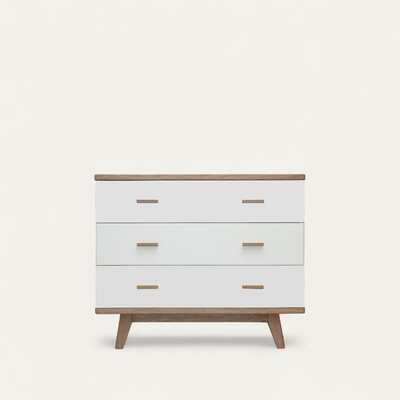 93361_Commode 3 tiroirs collection DOLCE COOPER en arrondi chêne blanchi et laqué blanc sur mesure style vintage
