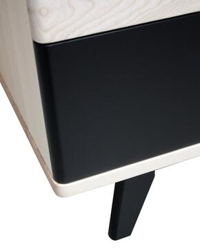 93361_Commode cooper 3 tiroirs push pull pied slim sur coulisses métalliques frêne blanchi et laqué vert normand noir poignée métal sur mesure made in France