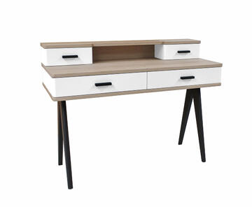 93420_Bureau secrétaire coiffeuse 4 tiroirs Cooper chêne massif blanchi &amp; laqué blanc vintage scandinave