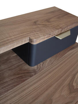 93420d_Bureau noyer naturel bois massif et laqué balustrade pied compas tiroirs poignee dorée avec ralentisseurs sur mesure made in France Pirotais meubles