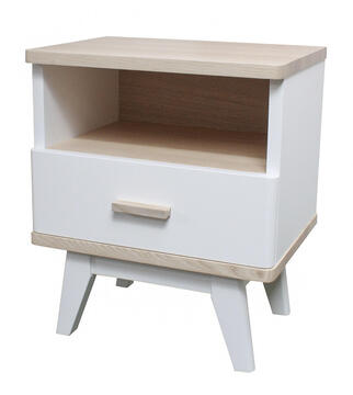 93452 Table de chevet frêne blanchi et laqué blanc sur mesure 1 tiroir 1 niche