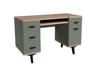 94148_bureau cooper 4 tiroirs 1 porte 1 niche chêne blanchi et laqué vert sauge piétement et poignée laqué noir sur mesure made in bretagne