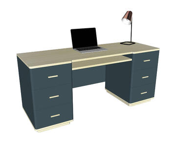 94149_BUREAU Ministre 6 tiroirs 1 niche COOPER chêne blanchi bois massif laqué bleu nuit arrondis personnalisable sur mesure made in France Pirotais meubles blanc