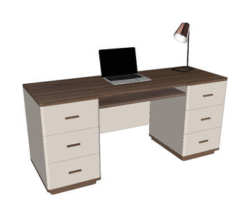 94149_BUREAU Ministre 6 tiroirs 1 niche COOPER noyer naturel bois massif laqué tourterelle arrondis personnalisable sur mesure made in France Pirotais meubles