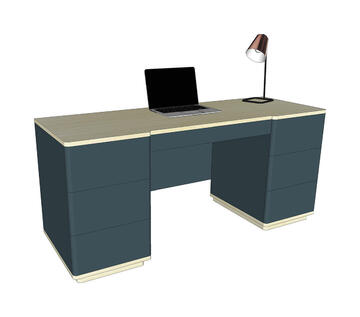 94150_BUREAU Ministre 7 tiroirs push pull COOPER chêne blanchi bois massif laqué bleu nuit arrondis personnalisable sur mesure made in France Pirotais meubles blanc