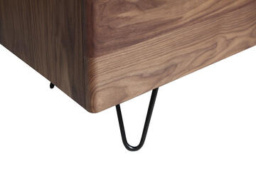 B1160d_Buffet 3 portes noyer naturel bois massif laqué noir poignée dorée pied métal épingle étagères bois fabrication française Rennes Avranches