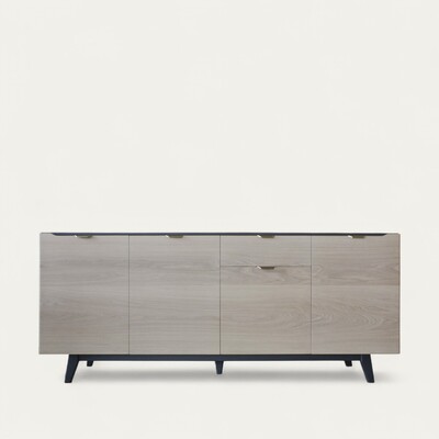 B1275_Buffet 4 portes 1 tiroir chêne blanchi et laqué balustrade étagères bois sur mesure personnalisable made in France