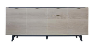 B1275_Buffet 4 portes 1 tiroir chêne blanchi et laqué balustrade étagères bois sur mesure personnalisable made in France