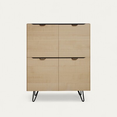 B1461_vaisselier 4 portes merisier massif pied épingle métal made in france sur mesure personnalisable Pirotais