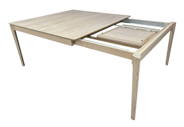 B1554_TABLE bridge carrée 1 allonge portefeuille en bout chêne blanchi sur mesure made in France