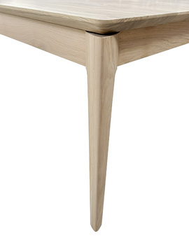B1554_TABLE bridge carrée coins et pieds arrondis 1 allonge portefeuille en bout chêne blanchi sur mesure made in France
