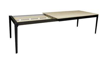 B1570_Table rectangulaire Bridge chêne blanchi bois massif et laqué noir balustrade pied arrondi 1 allonge en bout  sur mesure made in france Pirotais Meubles