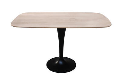 B1828_table ovale slim plateau biseauté chêne blanchi bois massif pied métal tulipe noir sur mesure personnalisable made in bretagne pirotais meubles