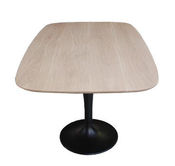 B1828_table ovale slim plateau biseauté chêne blanchi bois massif pied métal tulipe noir sur mesure personnalisable made in France pirotais meubles