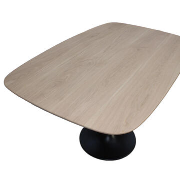 B1828D1_table ovale slim plateau biseauté chêne blanchi bois massif pied métal tulipe noir sur mesure personnalisable made in bretagne pirotais meubles