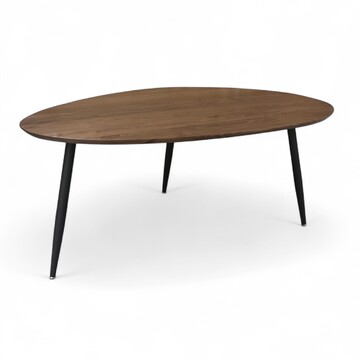B1838_Table ovale tripode noyer bois massif chant biseauté piétement conique métal noir sur mesure personnalisable made in bretagne pirotais meubles Rennes