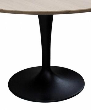 B1919d_table ronde  chêne blanchi bois massif bord biseauté pied métal tulipe noir made in france sur mesure