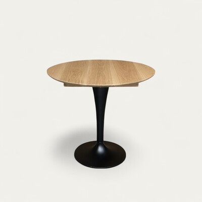 B1927_table ronde 85 chêne naturel 1 allonge pied tulipe métal noir sur mesure personnalisable fabrication française Pirotais