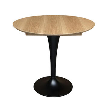 B1927_table ronde 85 chêne naturel 1 allonge pied tulipe métal noir sur mesure personnalisable fabrication française Pirotais