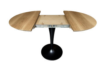 B1927_table ronde 85 chêne naturel 1 allonge pied tulipe métal noir sur mesure personnalisable fabrication française