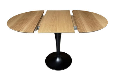 B1927_table ronde 85 chêne naturel 1 allonge pied tulipe métal noir sur mesure personnalisable made in bretagne