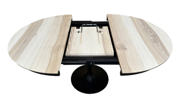 B1930_Table ronde bridge pied tulipe fonte noir 1 allonge papillon frêne olivier massif sur mesure made in bretagne