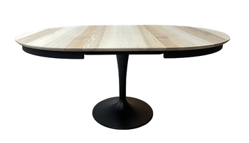 B1930_Table ronde bridge pied tulipe fonte noir 1 allonge papillon frêne olivier sur mesure made in bretagne