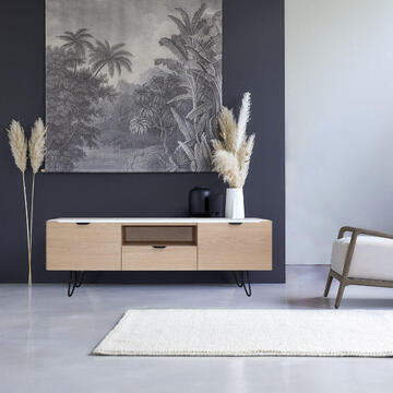 B2285_Meuble TV chêne 2 portes 1 tiroir sur mesure