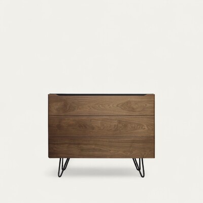 B3361ND_Commode 3 tiroirs noyer naturel &amp; laqué pieds épingle fabricant francais art déco personnalisable pirotais