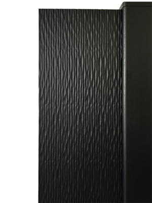 Buffet armoire chêne wengé noir 2 portes texturées gougées asymétriques étagères réglables sur crémaillères bois fabrication française sur mesure détail