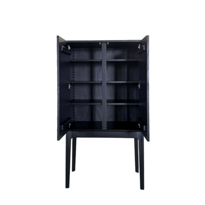 Buffet armoire chêne wengé noir 2 portes texturées gouges asymétriques étagères réglables sur crémaillères bois fabrication française sur mesure détail