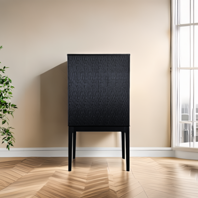 Buffet armoirette wengé noir 2 portes gouges asymétriques massif sur mesure made in bretagne