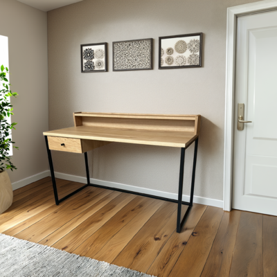 Bureau 1 tiroir chêne naturel et structure en métal noir sur mesure made in Bretagne