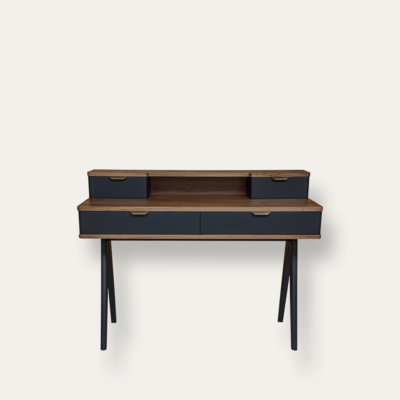 Bureau cooper noyer naturel laqué noir balustrade 4 tiroirs made in bretagne sur mesure personnalisable
