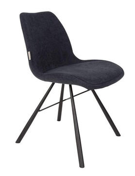 Chaise Brent bleu foncé pied métal noir croisillons