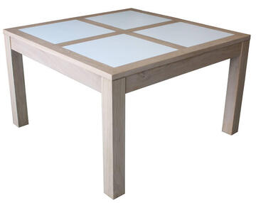 11552 Table carrée 1 allonge Chêne blanchi & Corian blanc