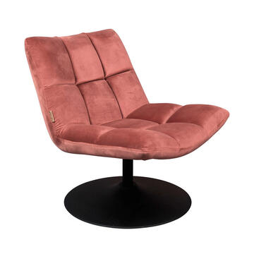 Fauteuil DUTCHBONE Bar pivotant velours rose pied métal noir