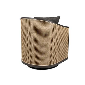 Fauteuil DUTCHBONE Amaron rotatif cannage rotin tissu gris dos