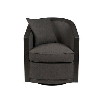 Fauteuil DUTCHBONE Amaron rotatif cannage rotin tissu gris face