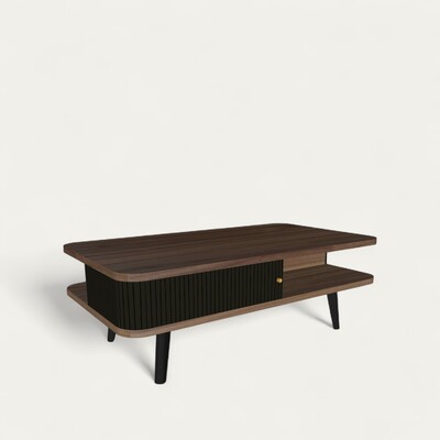 G2561_Table basse 2 portes rideau_GROOVE NOYER naturel &amp; wengé noir