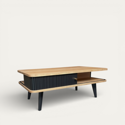 G2561_Table basse chêne blanchi et wengé noir porte rideau personnalisable made in bretagne