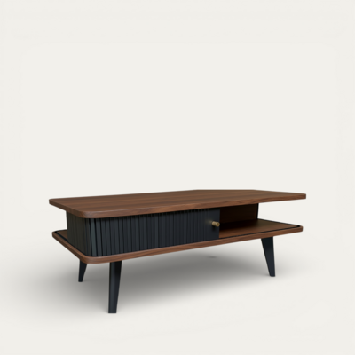 G2561_Table basse noyer naturel et wengé noir porte rideau personnalisable made in bretagne