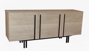 GA1155_Buffet 3 portes_GATSBY chêne blanchi pied métal bateau doublé stries sur portes baguettes en surépaisseur made in France sur axe Rennes Avranches