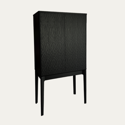 Buffet armoirette wengé noir 2 portes gougées asymétriques massif sur mesure made in bretagne