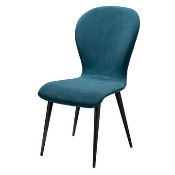 LELLILA chaise tissu aqua clean bleu paon piétement métal conique noir personnalisable divers revêtements et piétements made in France