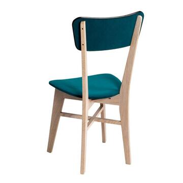 LELRET chaise rétro vintage dos tissu bleu simili noir piétement en chêne bois massif personnalisable made in france